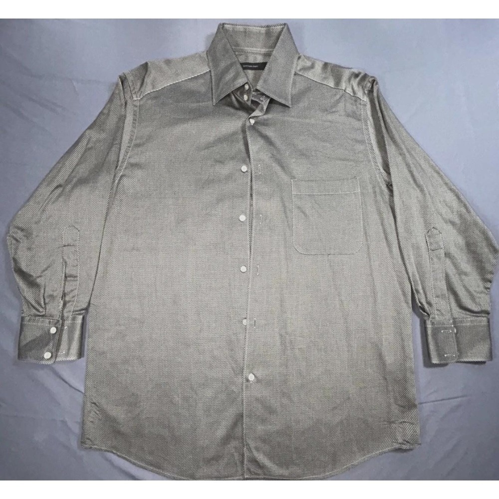 Ermenegildo Zegna Dress Shirt Mens XL Gold Geometric Cotton Long Sleeve Italy
